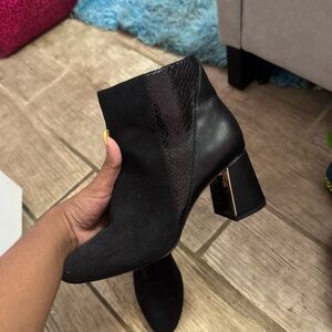 Steve Madden Black Ankle Boots with Gold Block Heel